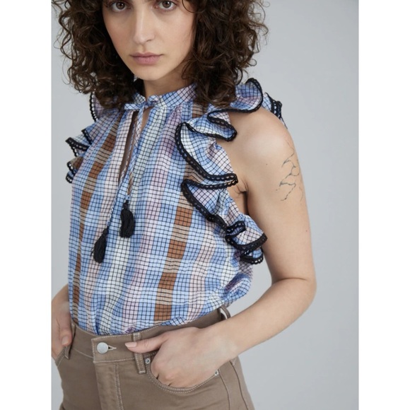 Munthe Varrel Check Ruffle Tassel Top Sz 34/XS - Picture 7 of 7
